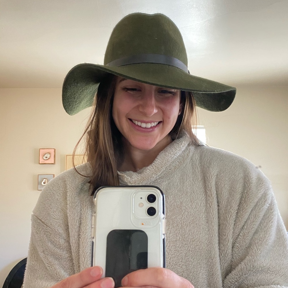 Olive green wool hat with black band